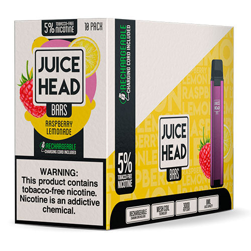 Juice Head Bars - Tobacco-Free Disposable Vape Device - Case of Raspberry Lemonade (10 Pack)