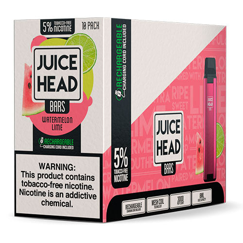 Juice Head Bars - Tobacco-Free Disposable Vape Device - Case of Watermelon Lime (10 Pack)