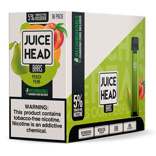 Juice Head Bars - Tobacco-Free Disposable Vape Device - Case of Peach Pear (10 Pack)