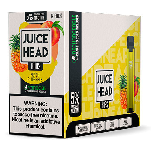 Juice Head Bars - Tobacco-Free Disposable Vape Device - Case of Peach Pineapple (10 Pack)